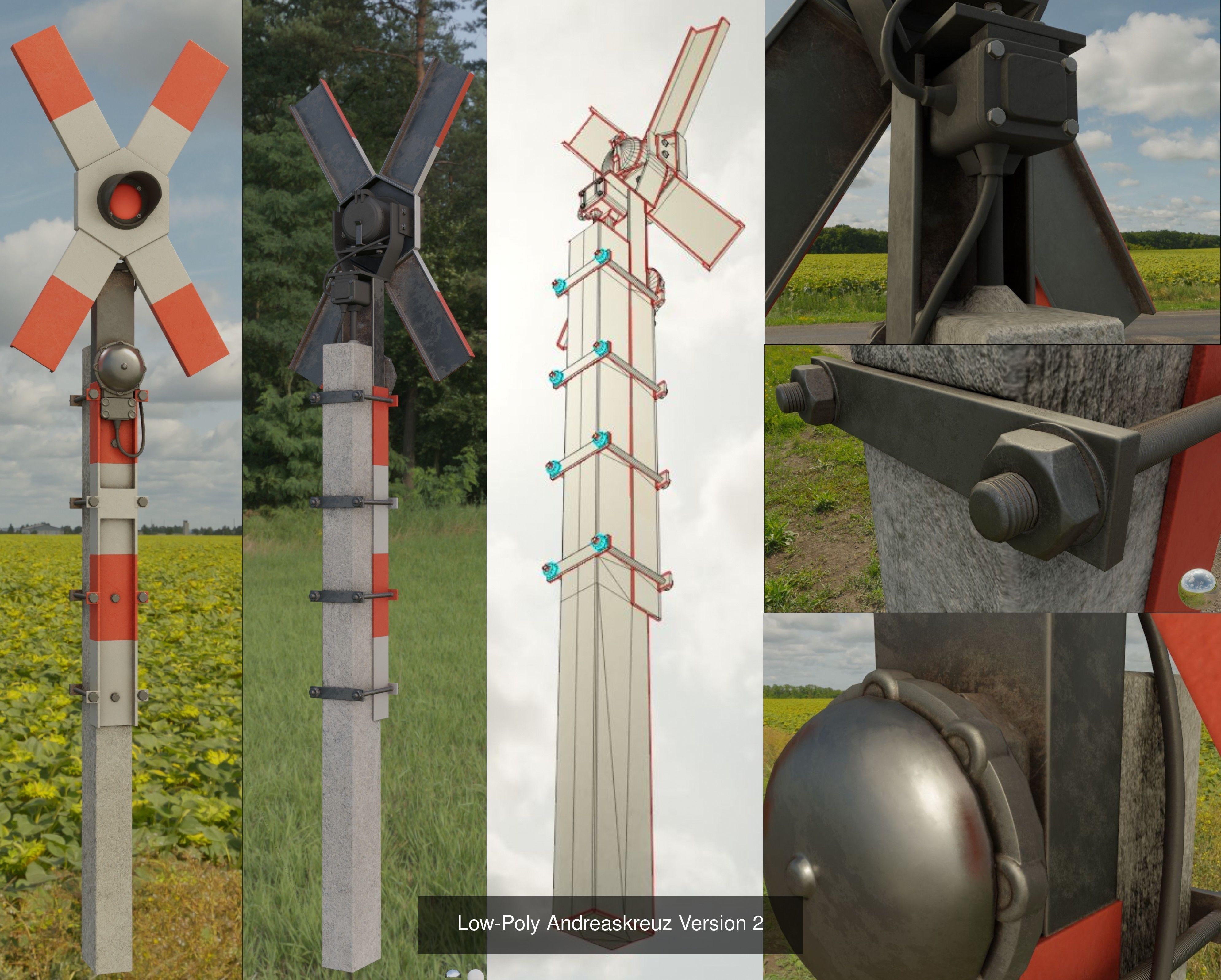 Low and High-Poly Andreaskreuz Version 1 2 and 3 3D Model Collection_9