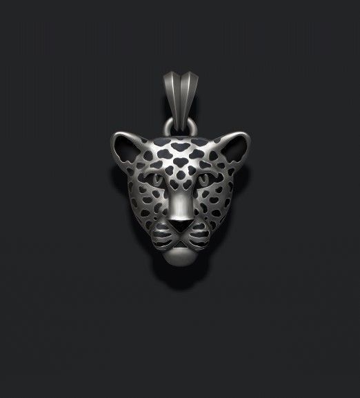 leopard head with enamel 3D print model_2
