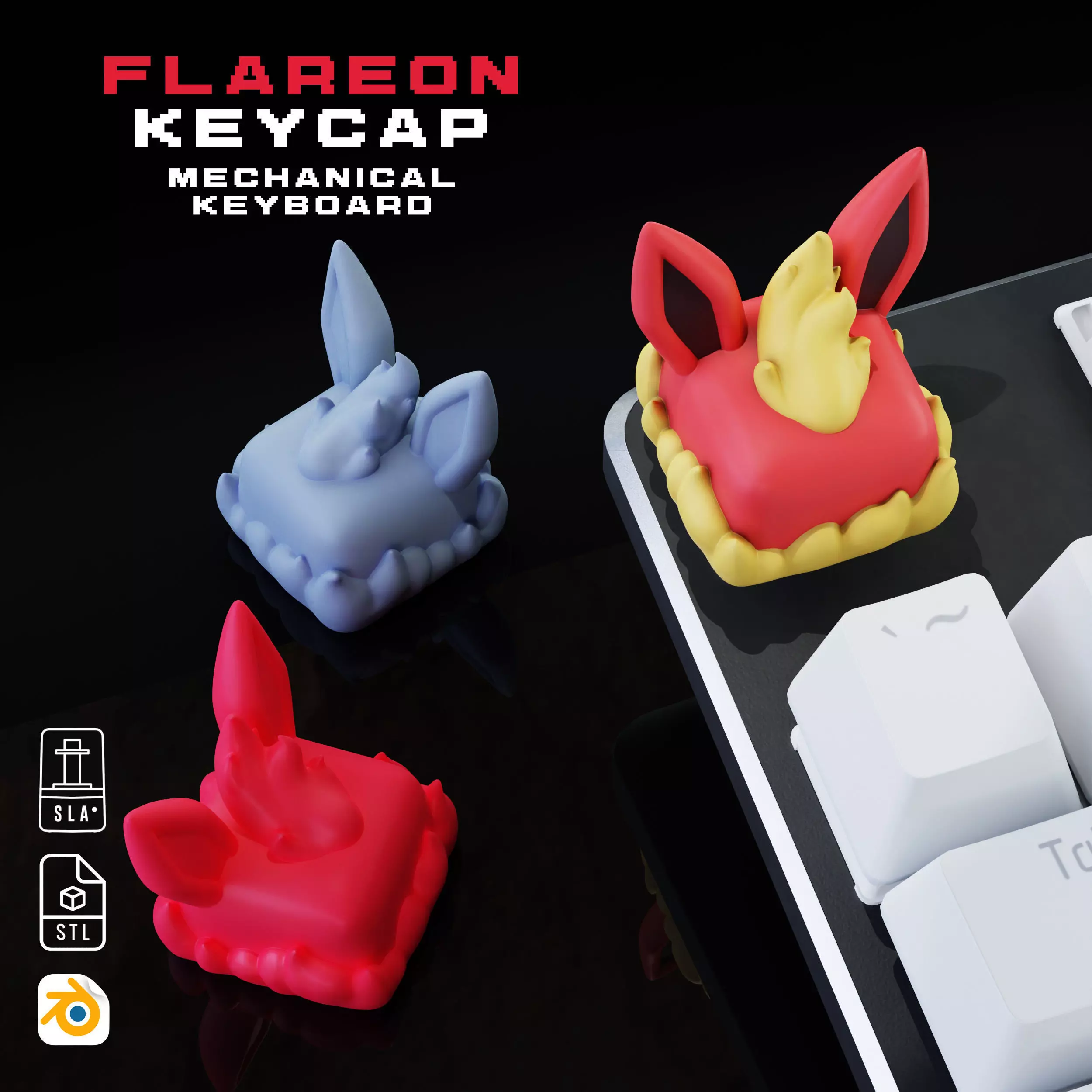 Flareon Pokemon - Keycap 3D mechanical keyboard - Eeveelutions 3D print model_0