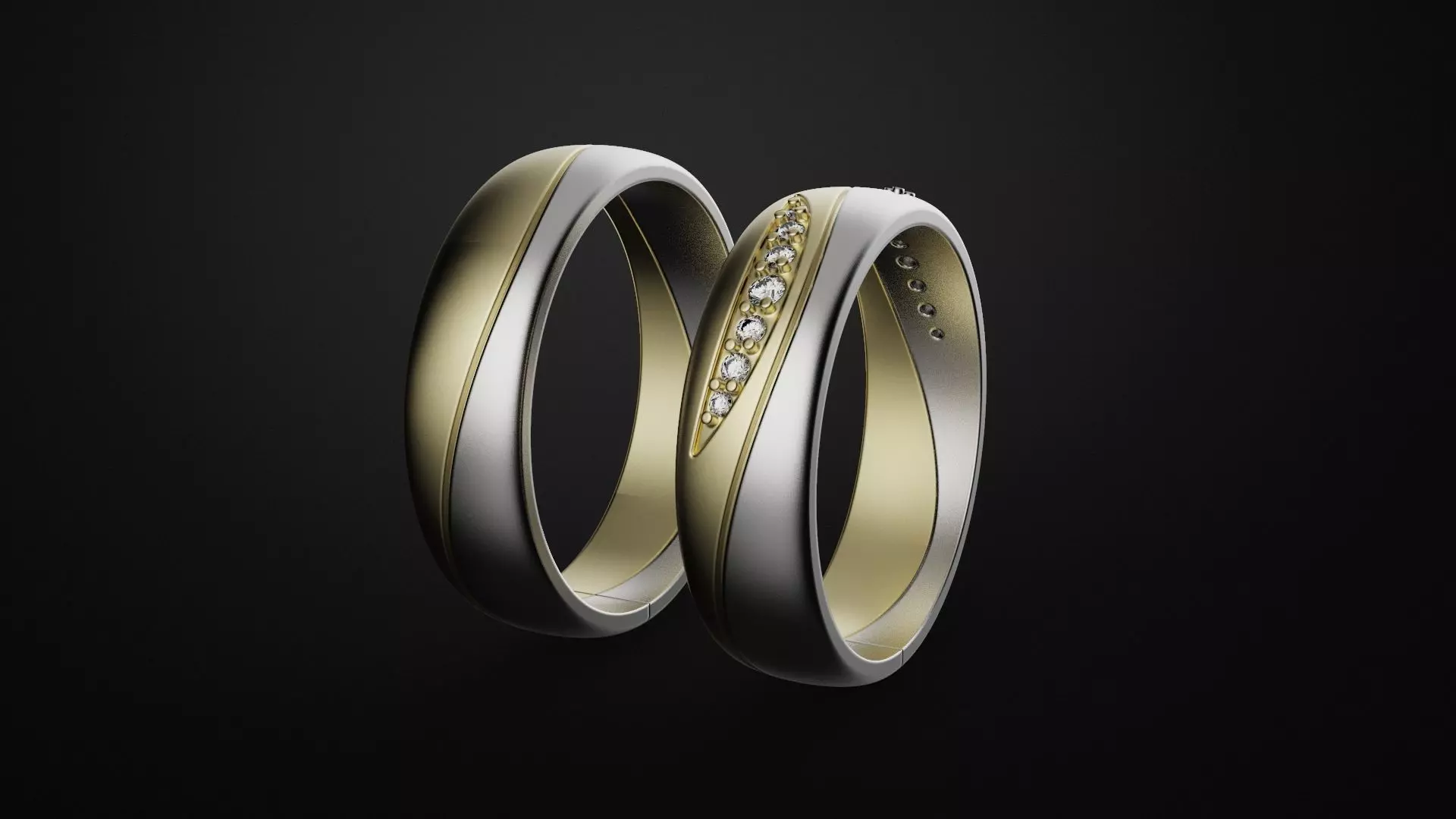 Combined wedding rings 3D print model