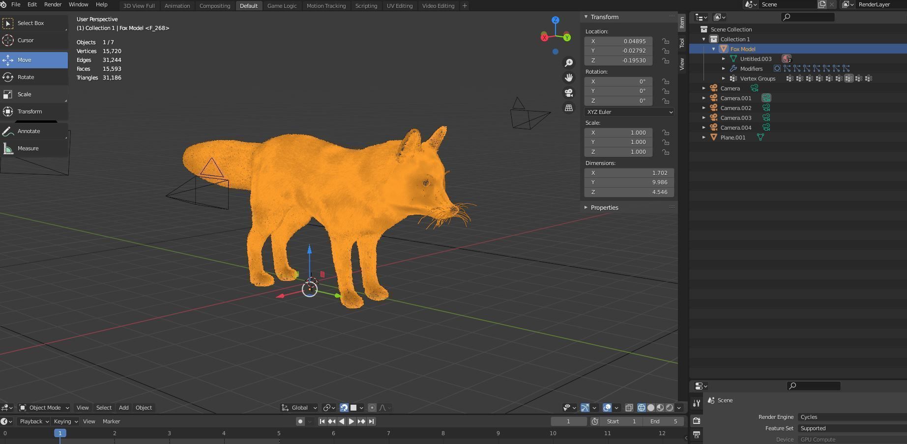 Fur Gray Fox Rigged Model Low-poly 3D model_15