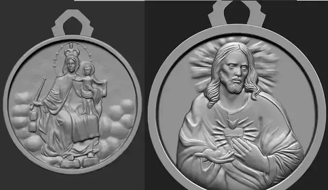 jesus and mother mary 2 pendant print model