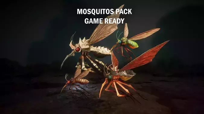 Mosquitos pack Low-poly 3D model