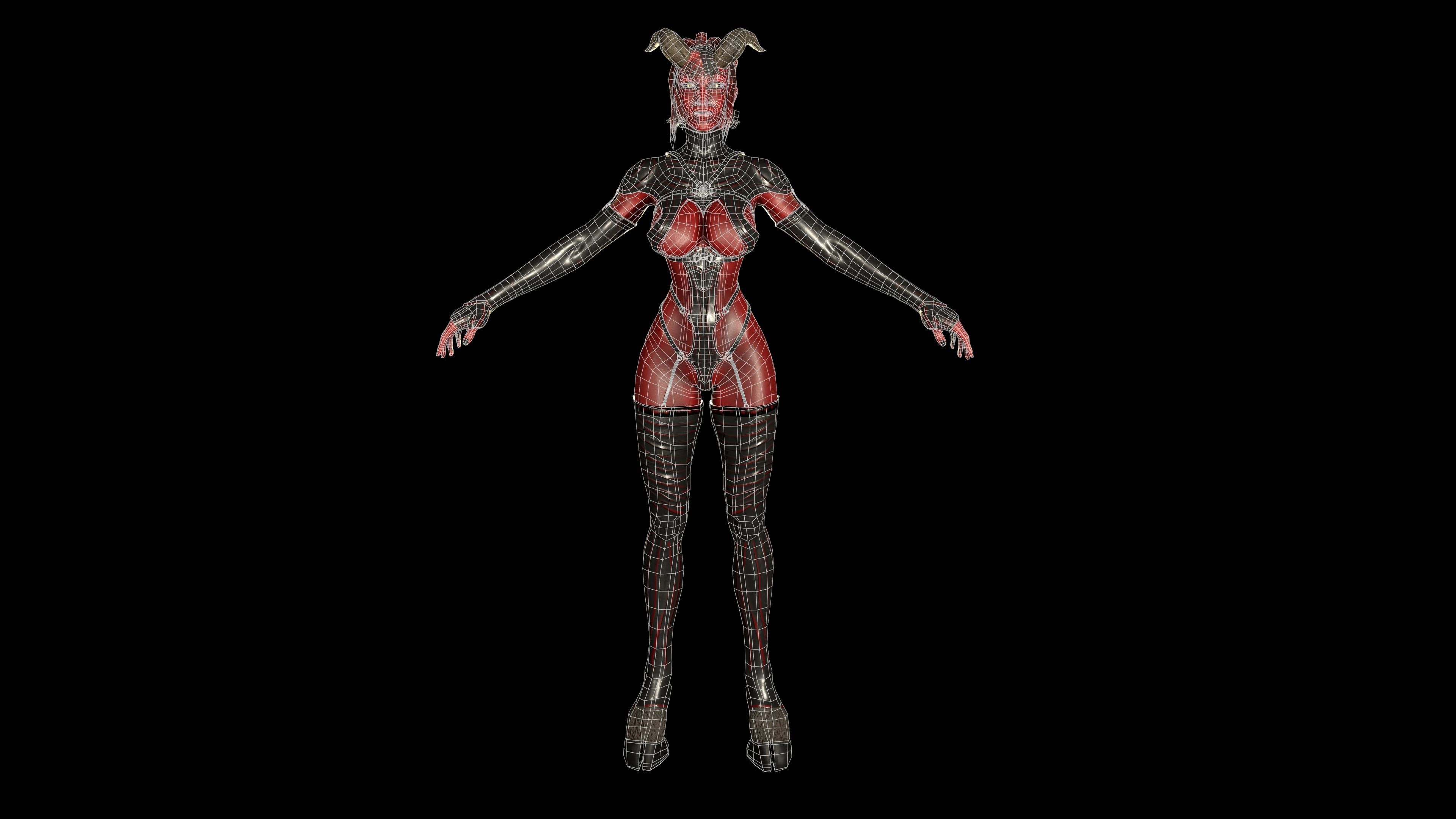 Gameready Succubus girl Low-poly 3D model_8