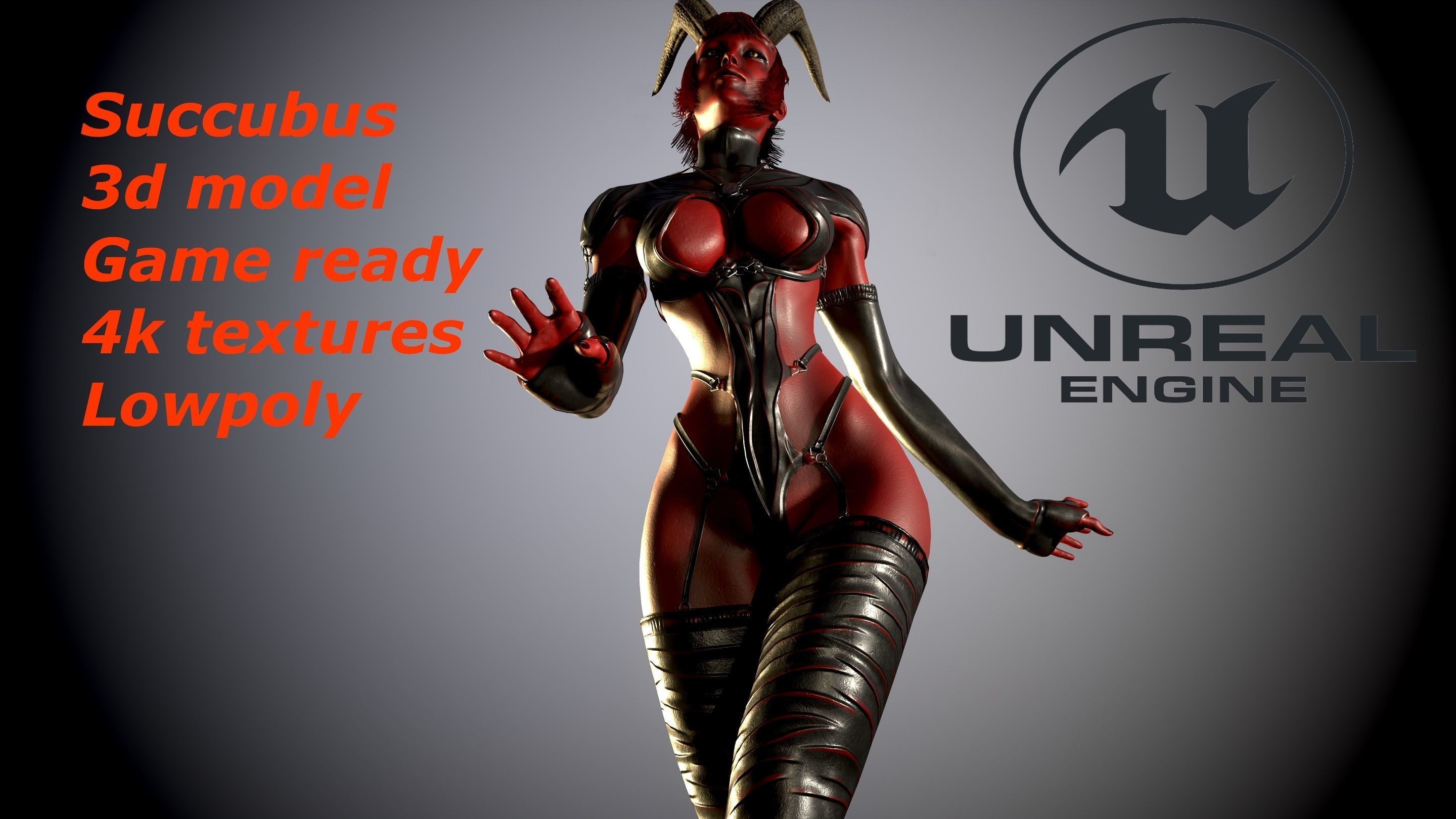 Gameready Succubus girl Low-poly 3D model_2