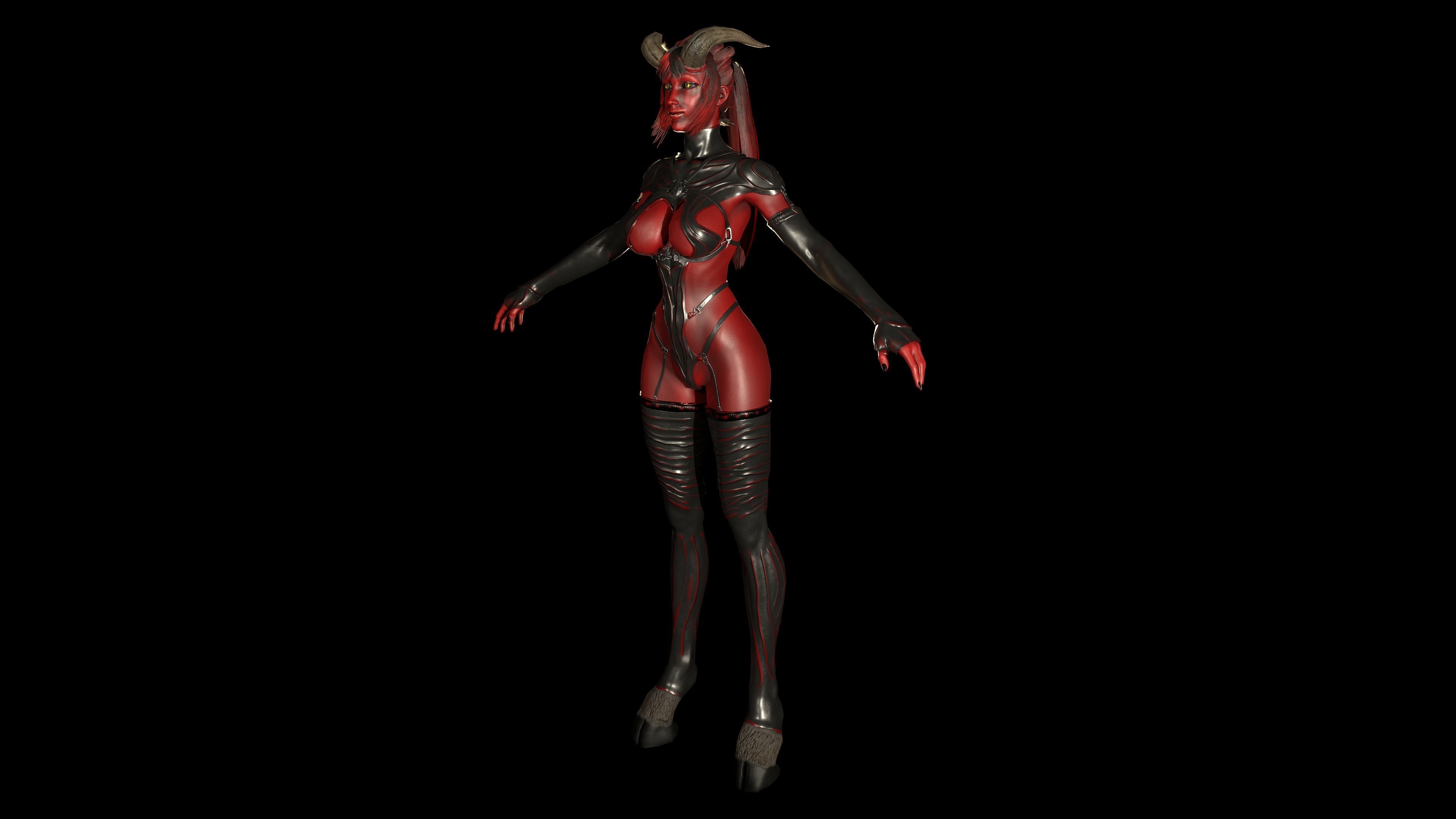Gameready Succubus girl Low-poly 3D model_4