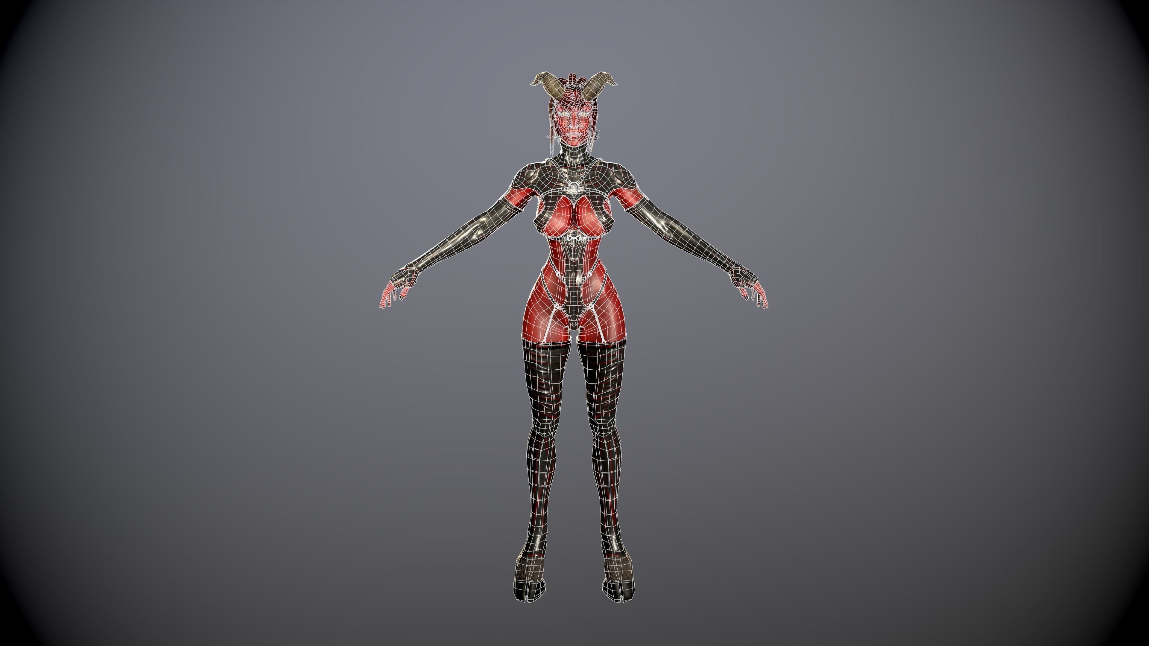 Gameready Succubus girl Low-poly 3D model_14