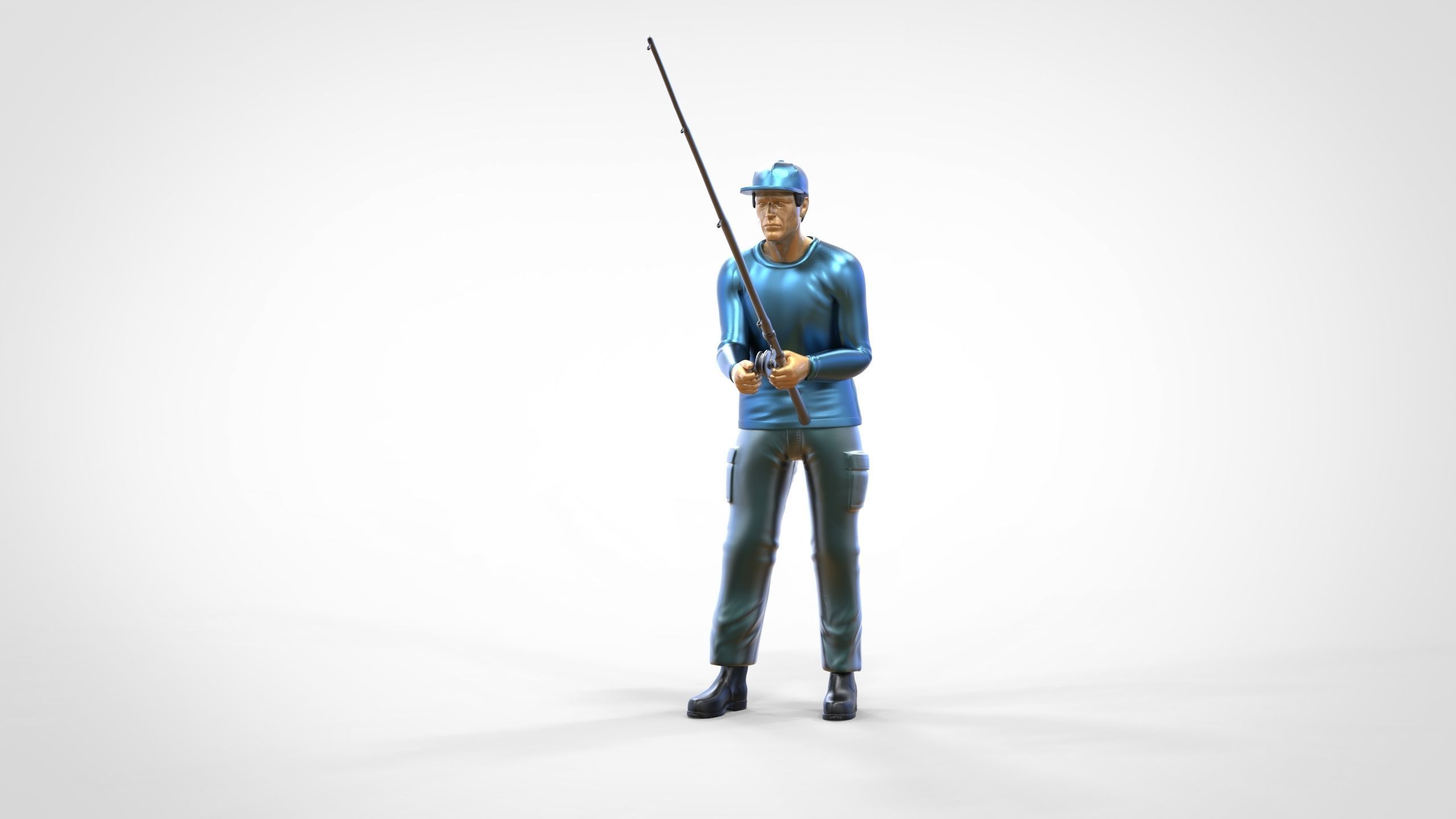 N2 standing Fisherman with fishing rod 3D print model_17