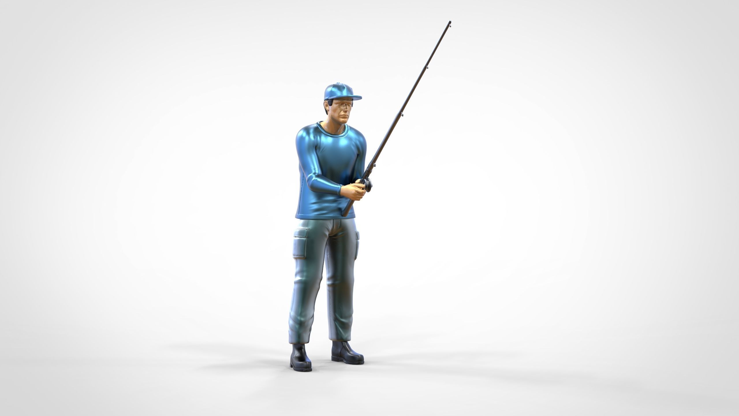 N2 standing Fisherman with fishing rod 3D print model_20