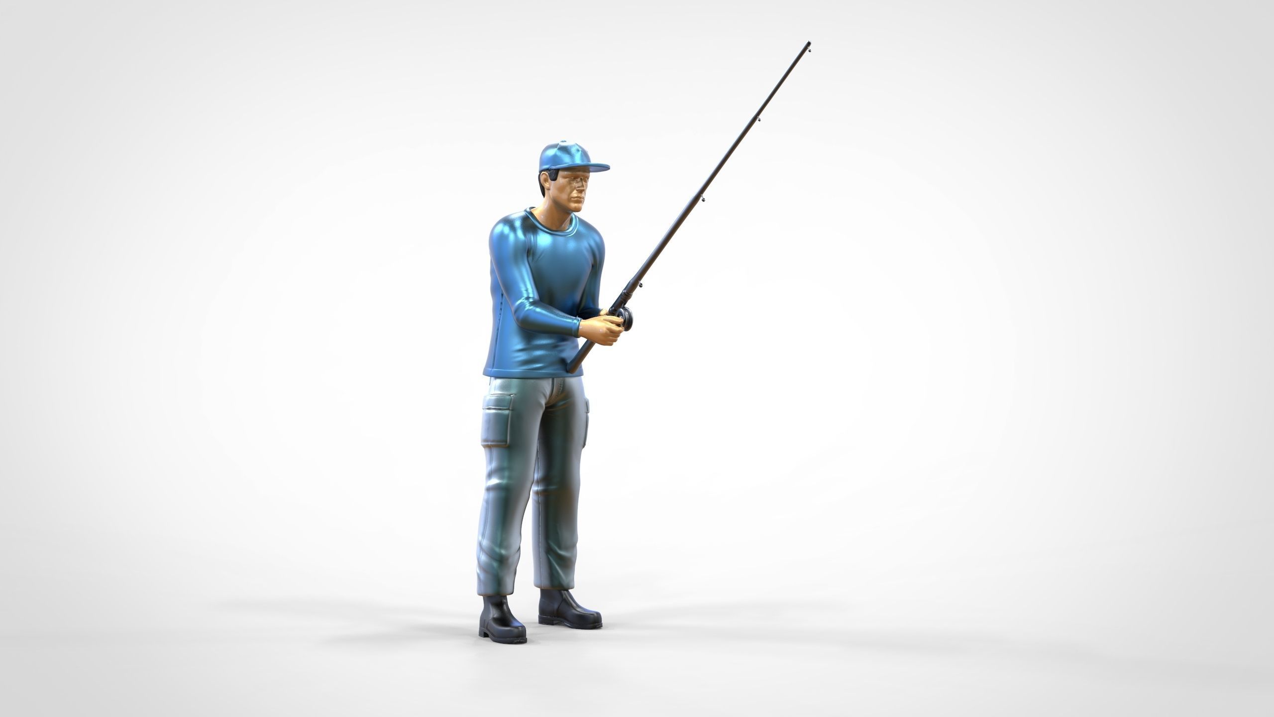 N2 standing Fisherman with fishing rod 3D print model_21