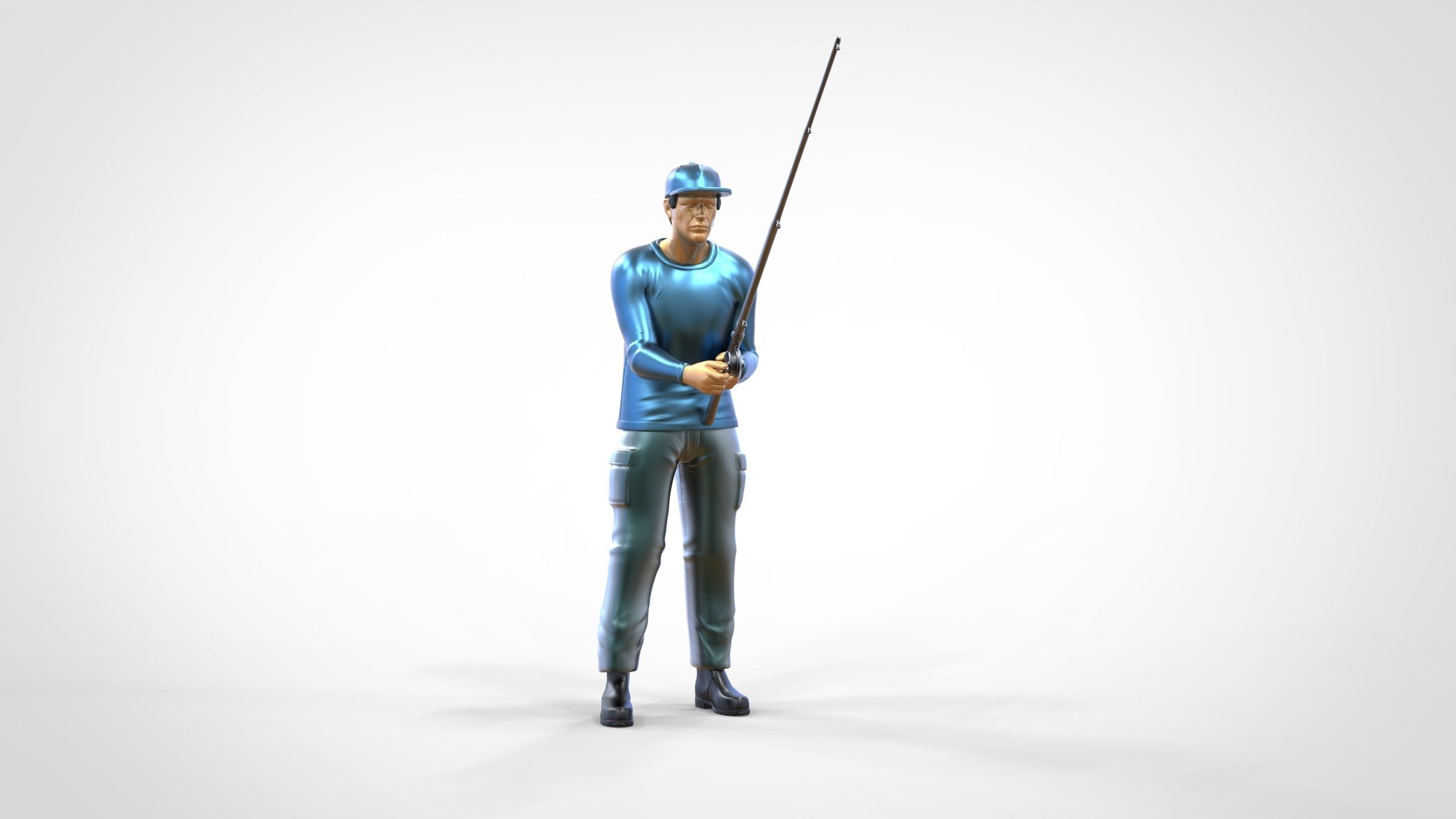 N2 standing Fisherman with fishing rod 3D print model_19