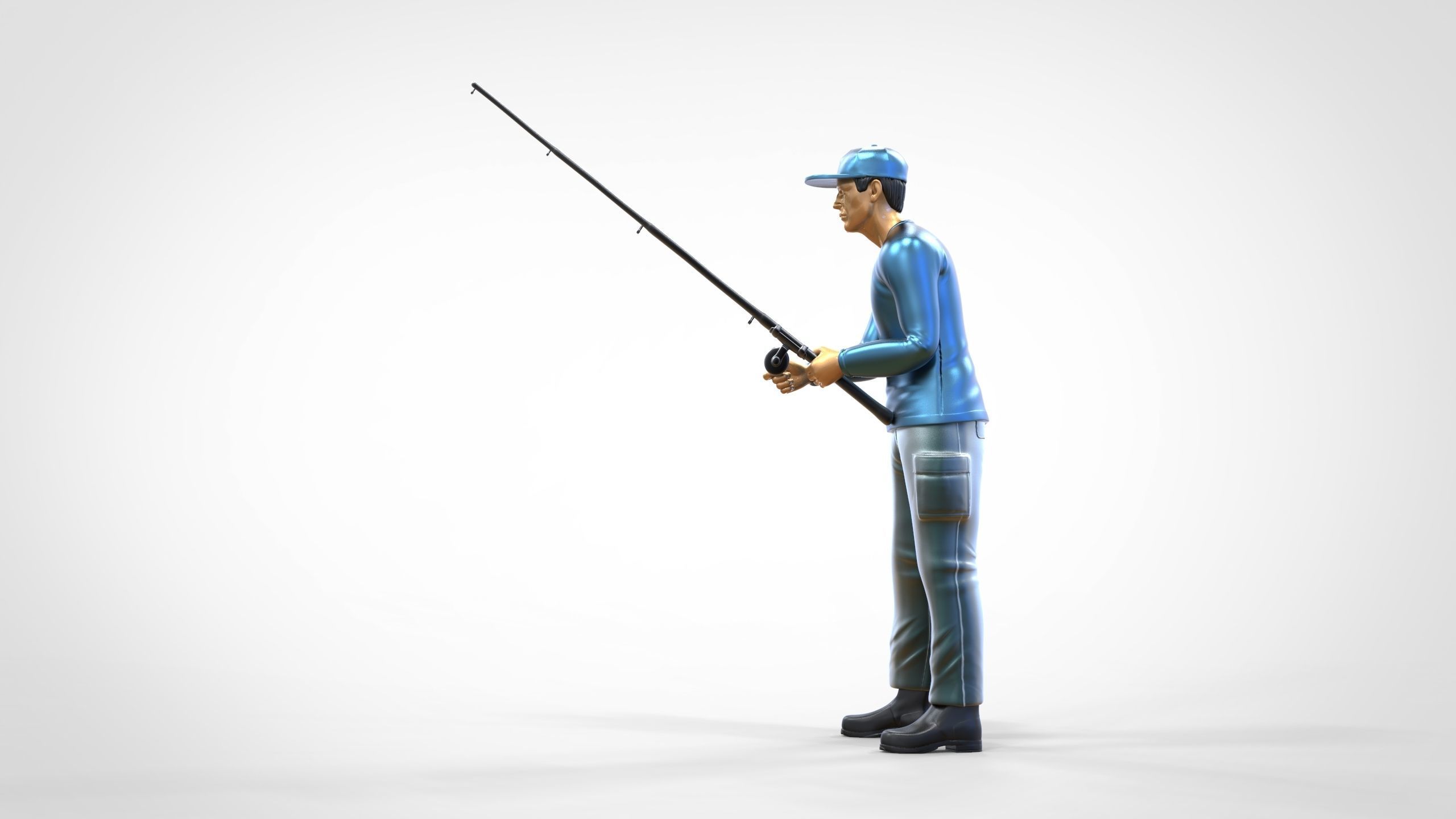 N2 standing Fisherman with fishing rod 3D print model_13
