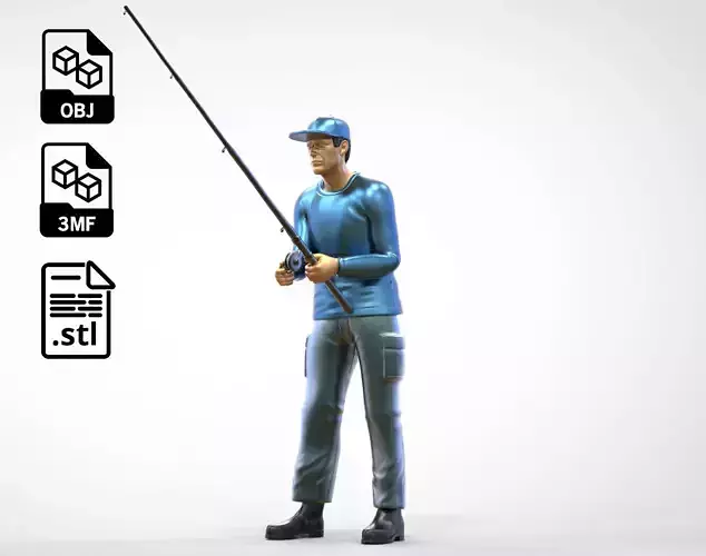 N2 standing Fisherman with fishing rod 3D print model