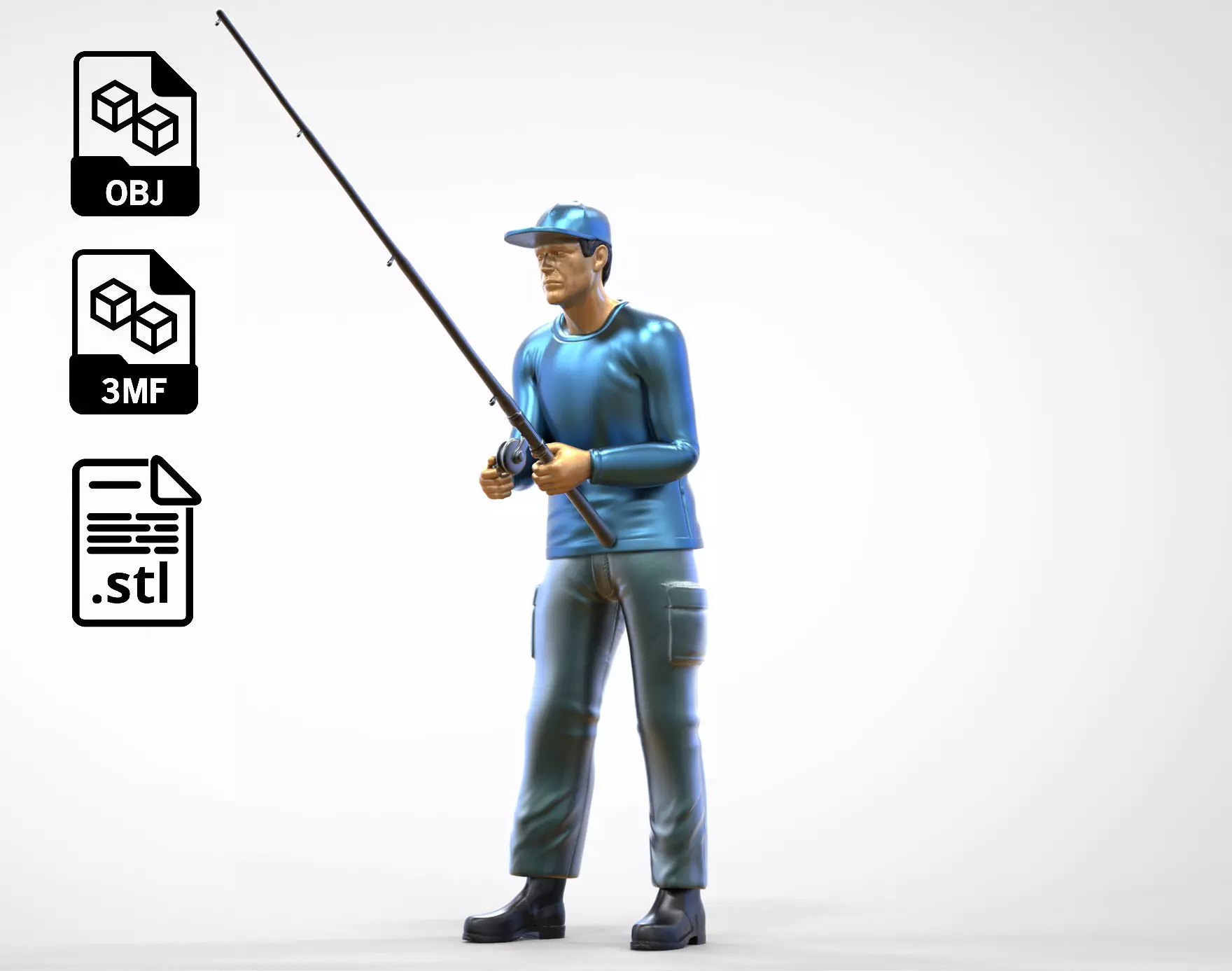 N2 standing Fisherman with fishing rod 3D print model_0