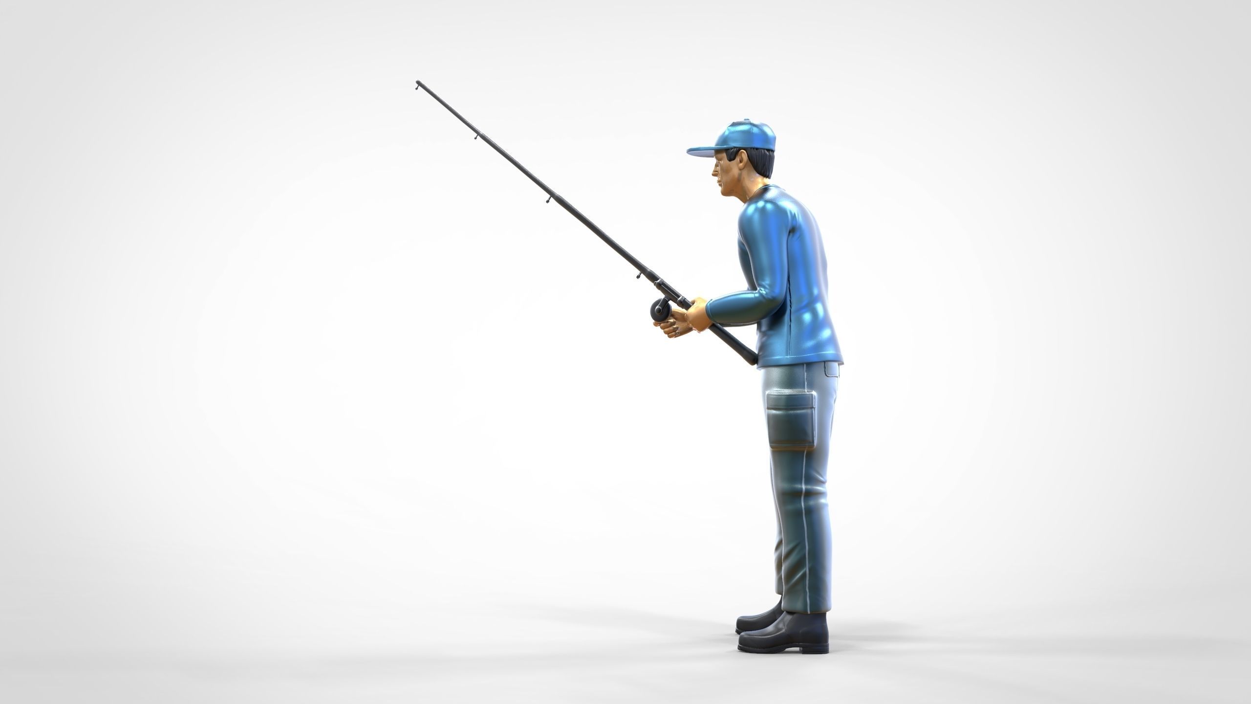 N2 standing Fisherman with fishing rod 3D print model_12