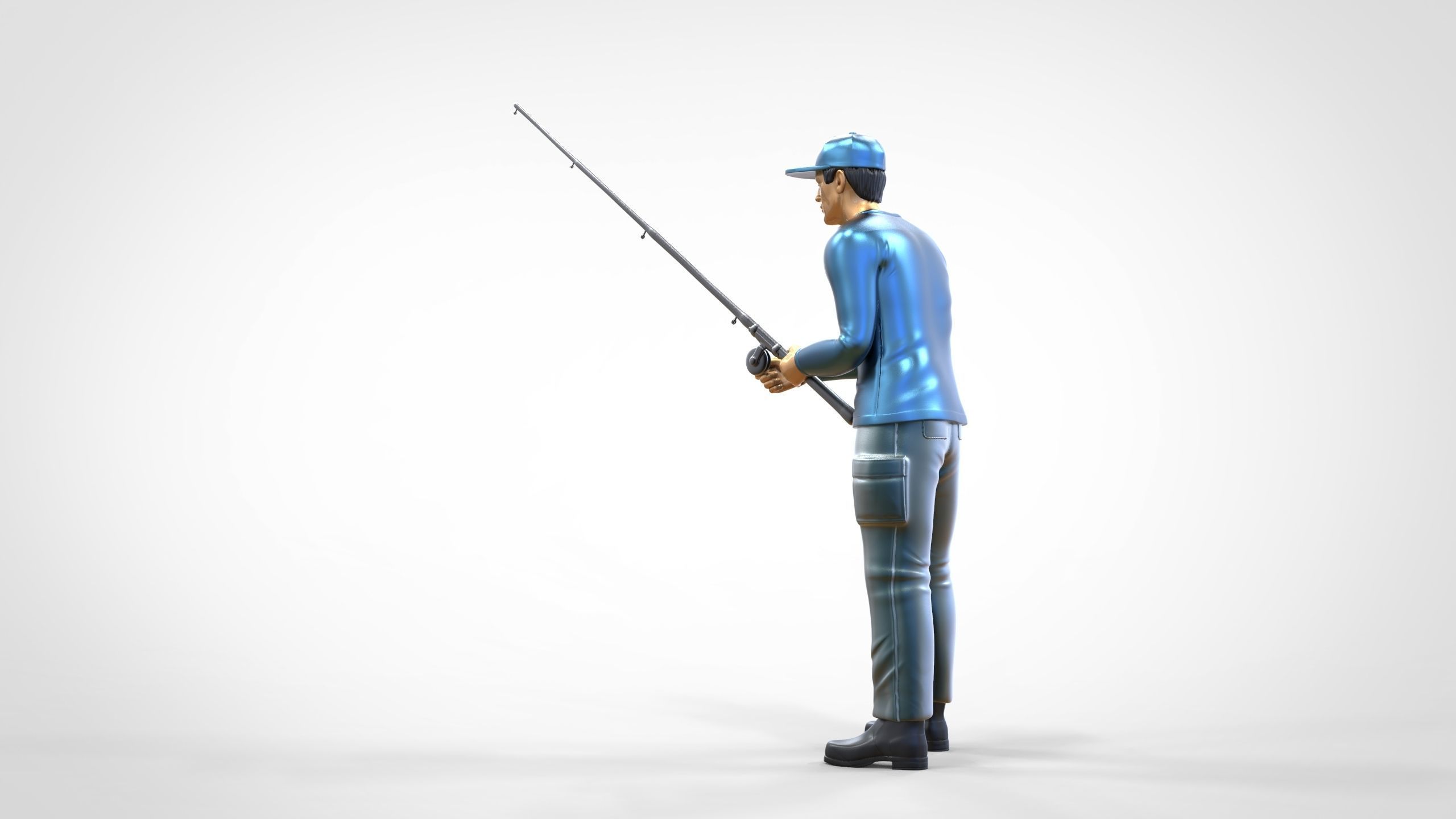 N2 standing Fisherman with fishing rod 3D print model_11