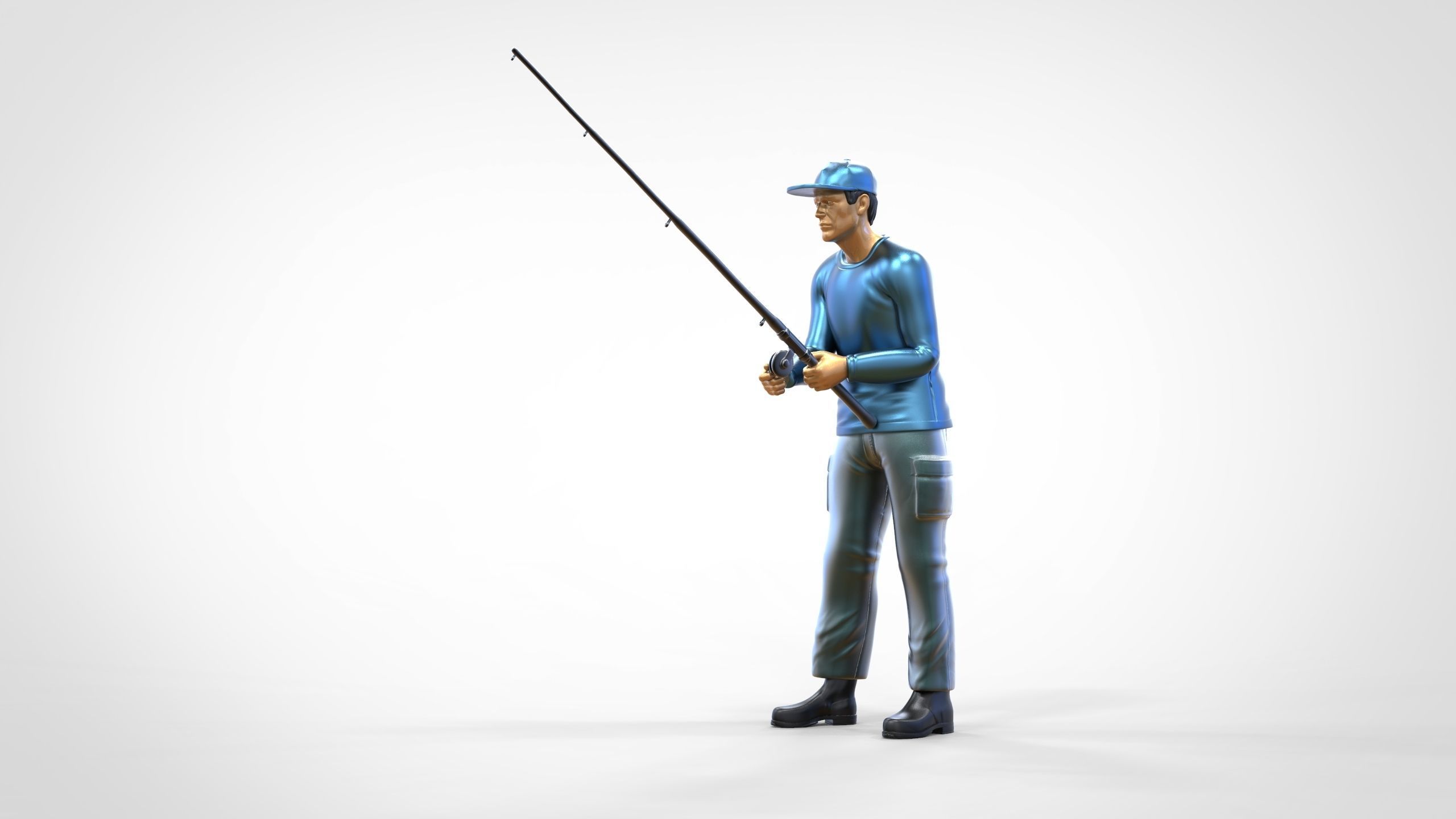 N2 standing Fisherman with fishing rod 3D print model_15