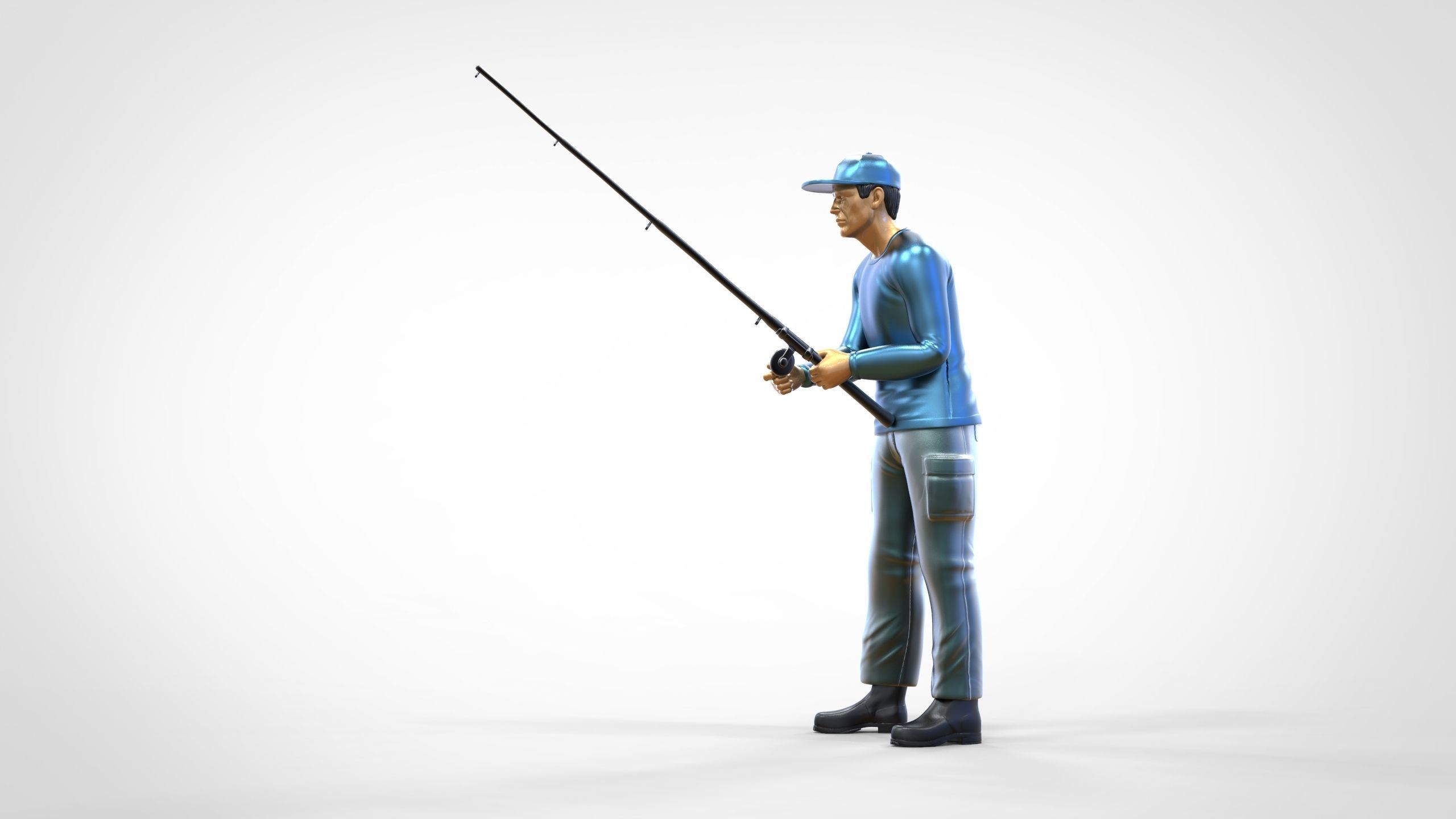 N2 standing Fisherman with fishing rod 3D print model_14