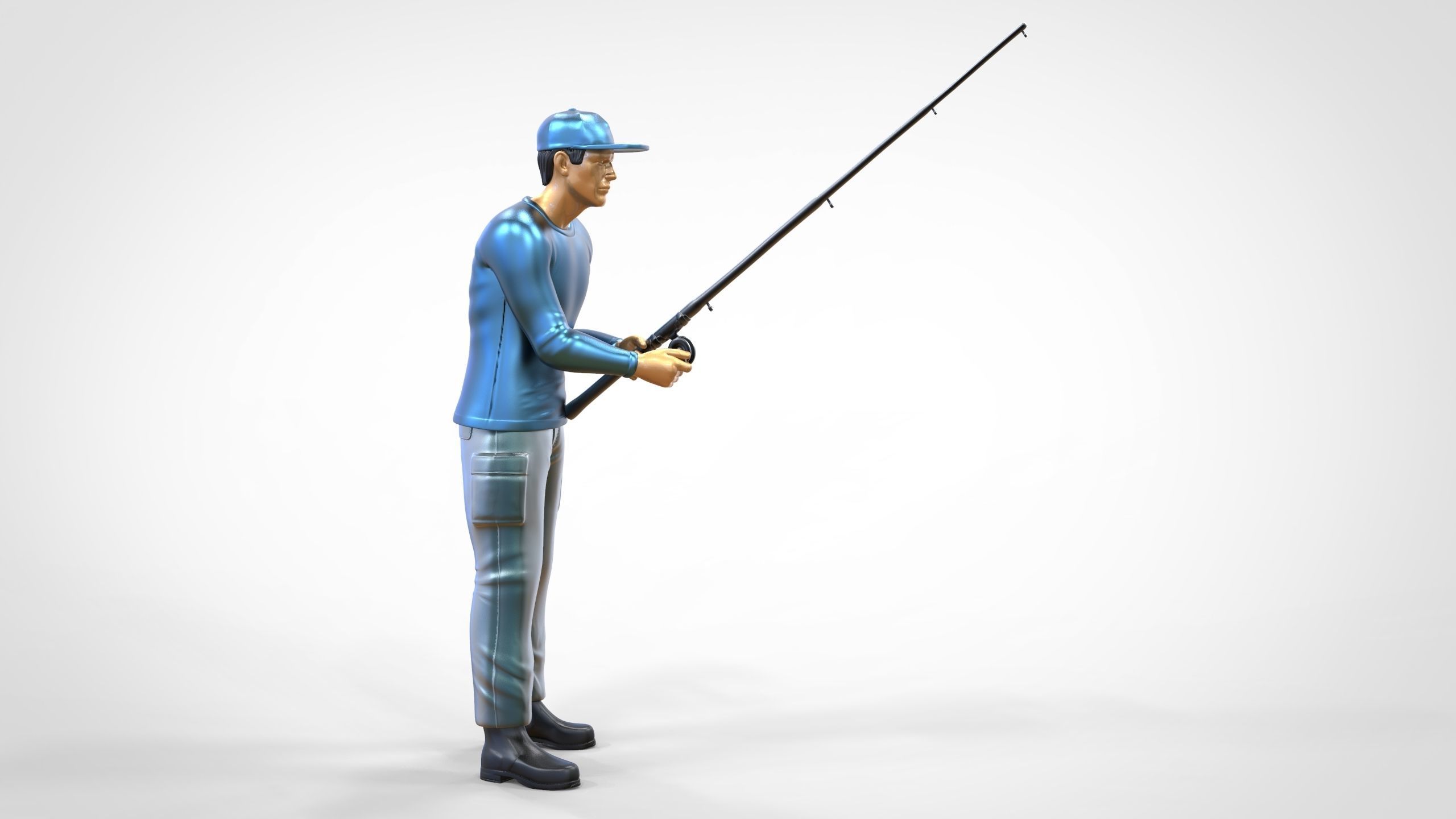 N2 standing Fisherman with fishing rod 3D print model_2