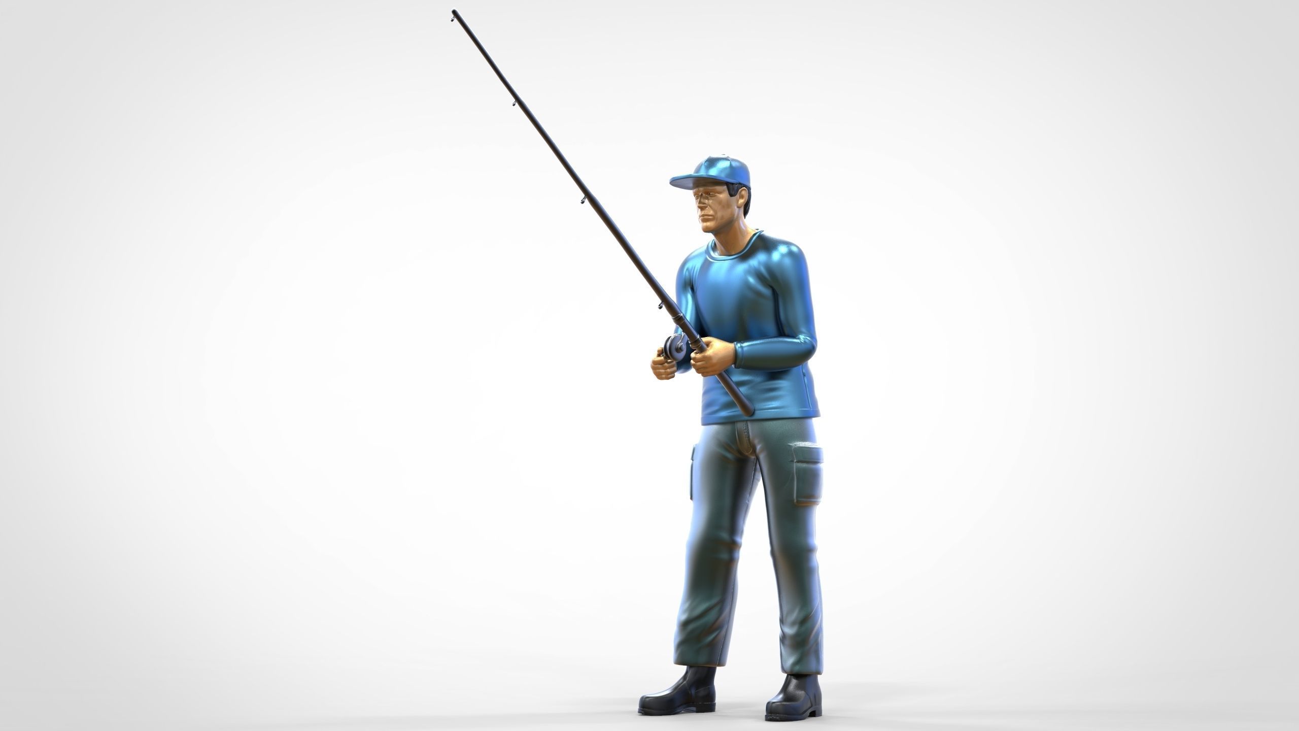 N2 standing Fisherman with fishing rod 3D print model_32