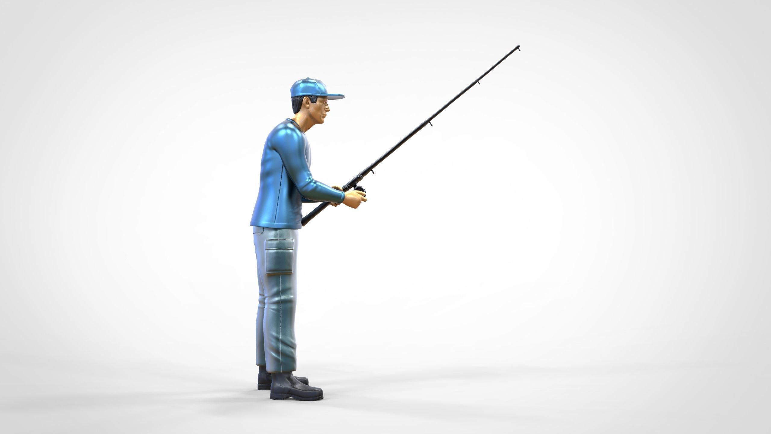 N2 standing Fisherman with fishing rod 3D print model_4