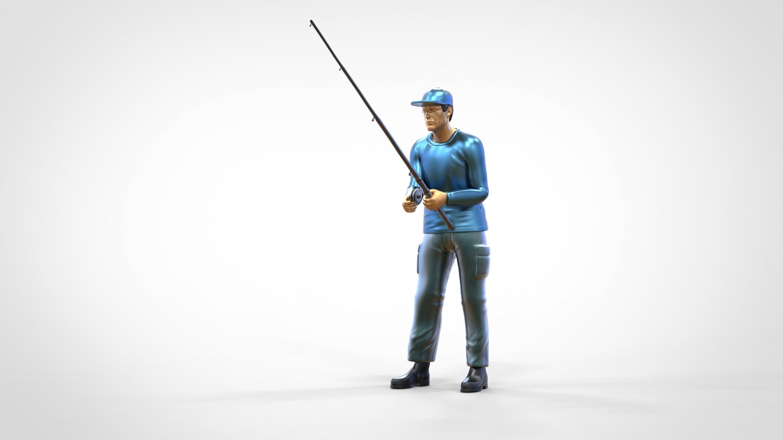 N2 standing Fisherman with fishing rod 3D print model_16