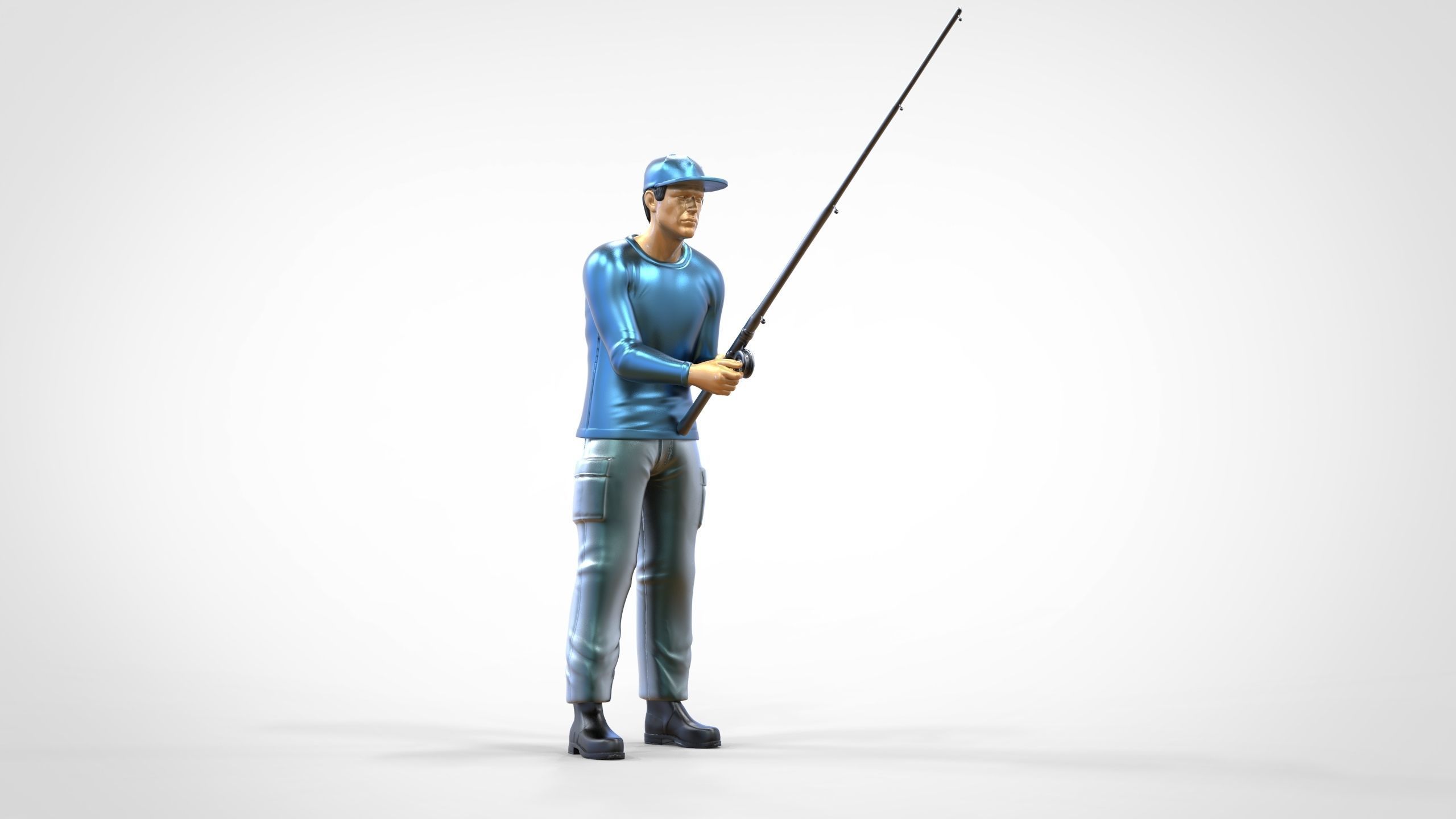 N2 standing Fisherman with fishing rod 3D print model_31