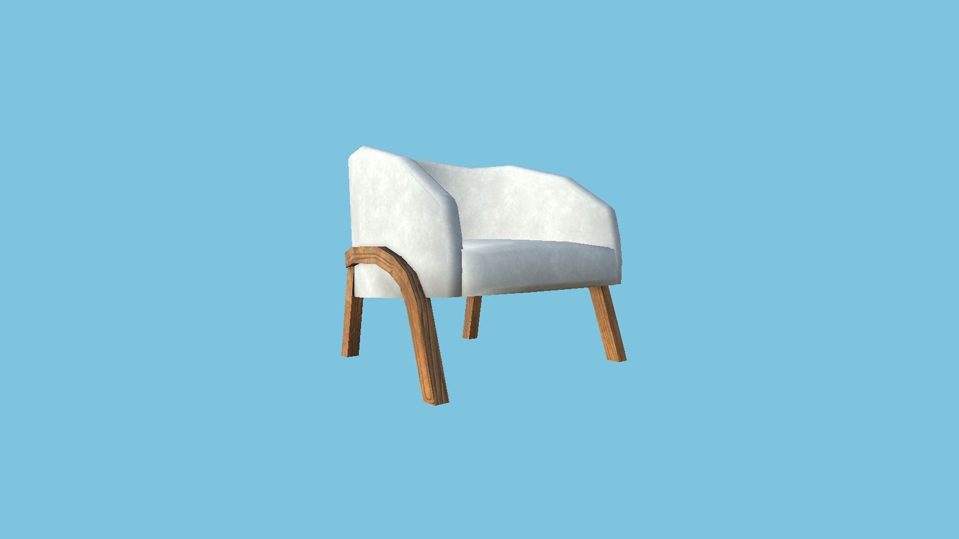 White Wood Armchair - Furniture Interior Design Low-poly 3D model_3