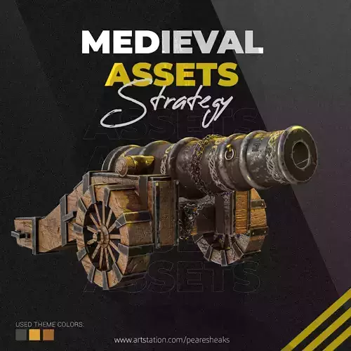 Realistic Medieval Cannon - Low Poly PBR Model Low-Poly 3D model