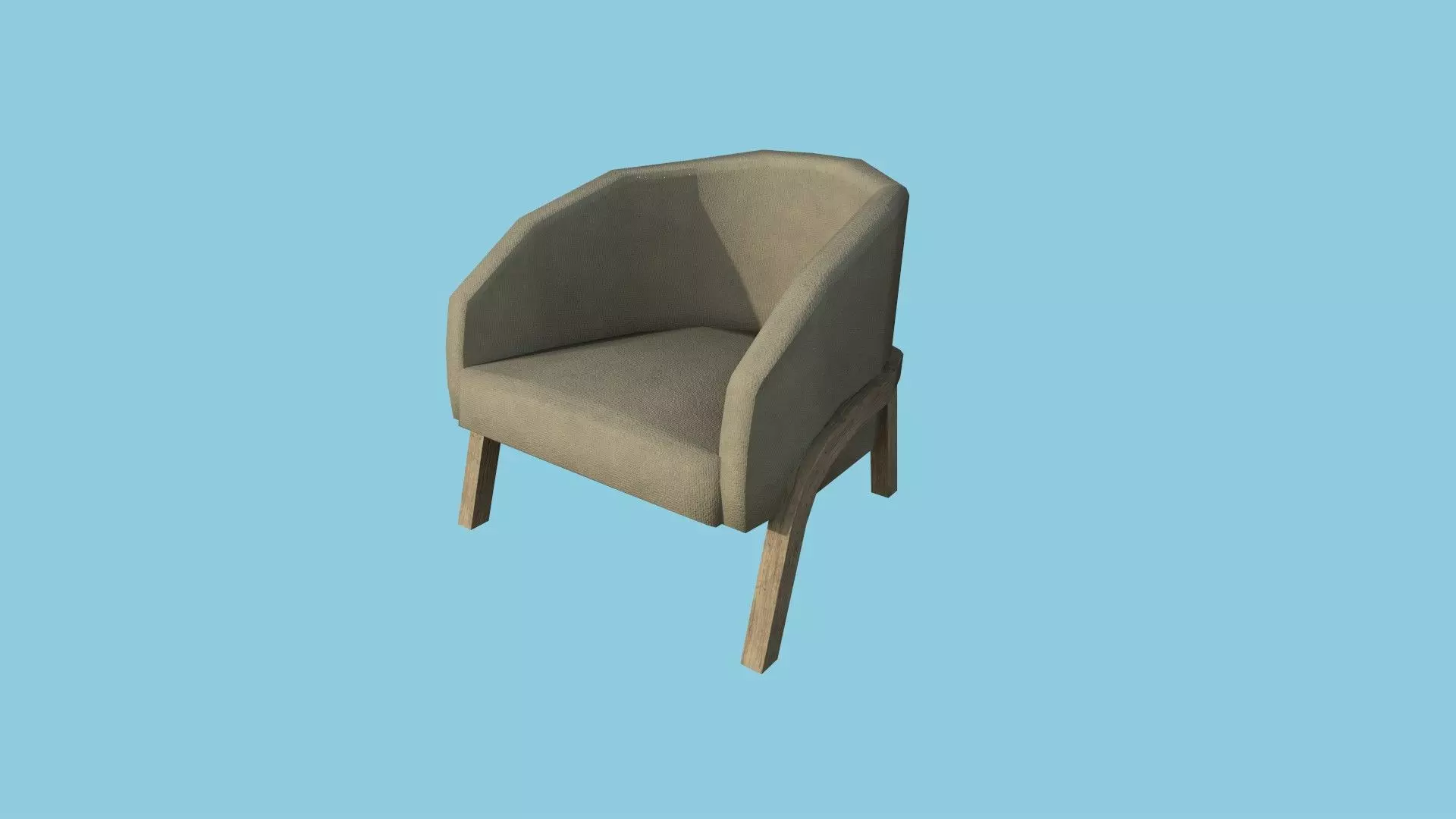 Beige Fabric Armchair - Furniture Interior Design Low-poly 3D model_0