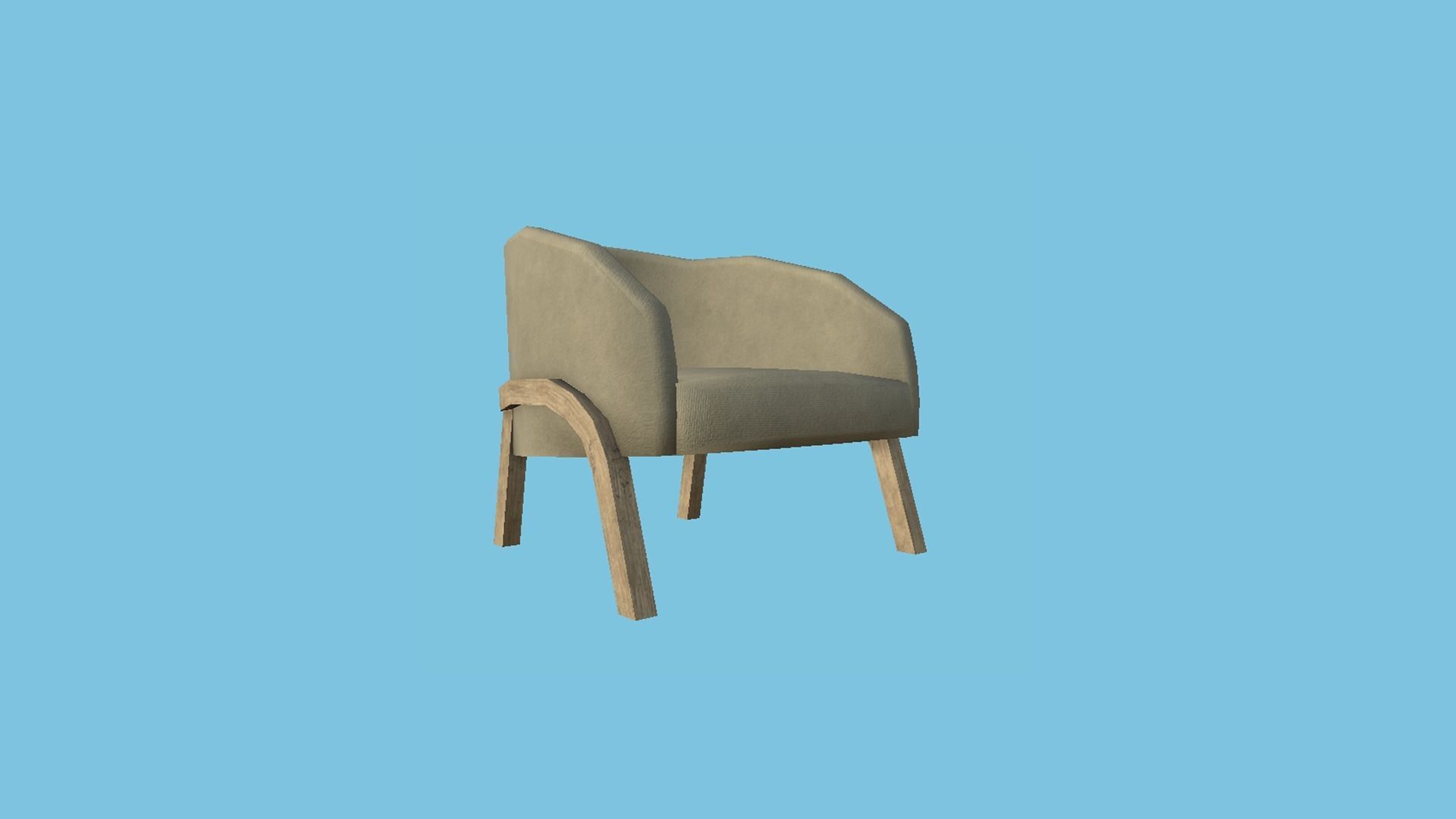 Beige Fabric Armchair - Furniture Interior Design Low-poly 3D model_1