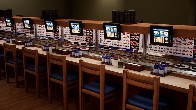 Conveyor Belt Sushi Restaurant Low-poly 3D model 4