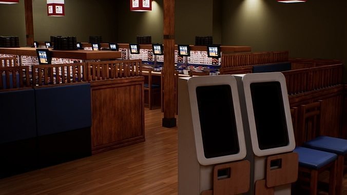 Conveyor Belt Sushi Restaurant Low-poly 3D model 6
