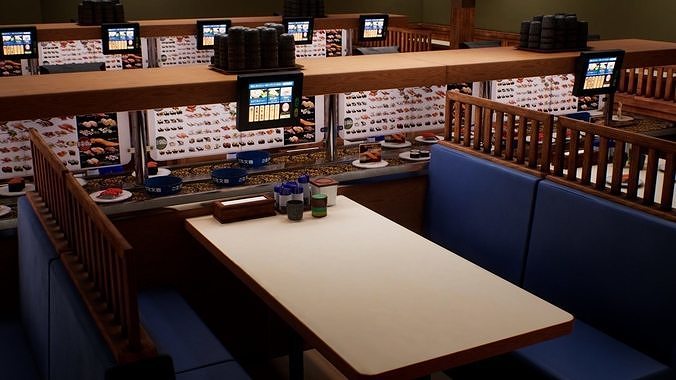 Conveyor Belt Sushi Restaurant Low-poly 3D model 5