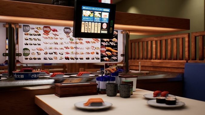 Conveyor Belt Sushi Restaurant Low-poly 3D model 2