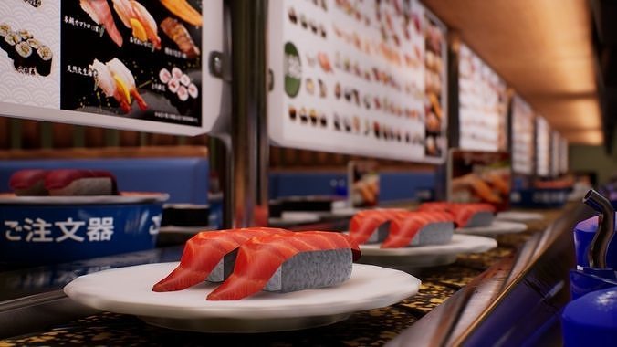 Conveyor Belt Sushi Restaurant Low-poly 3D model 3