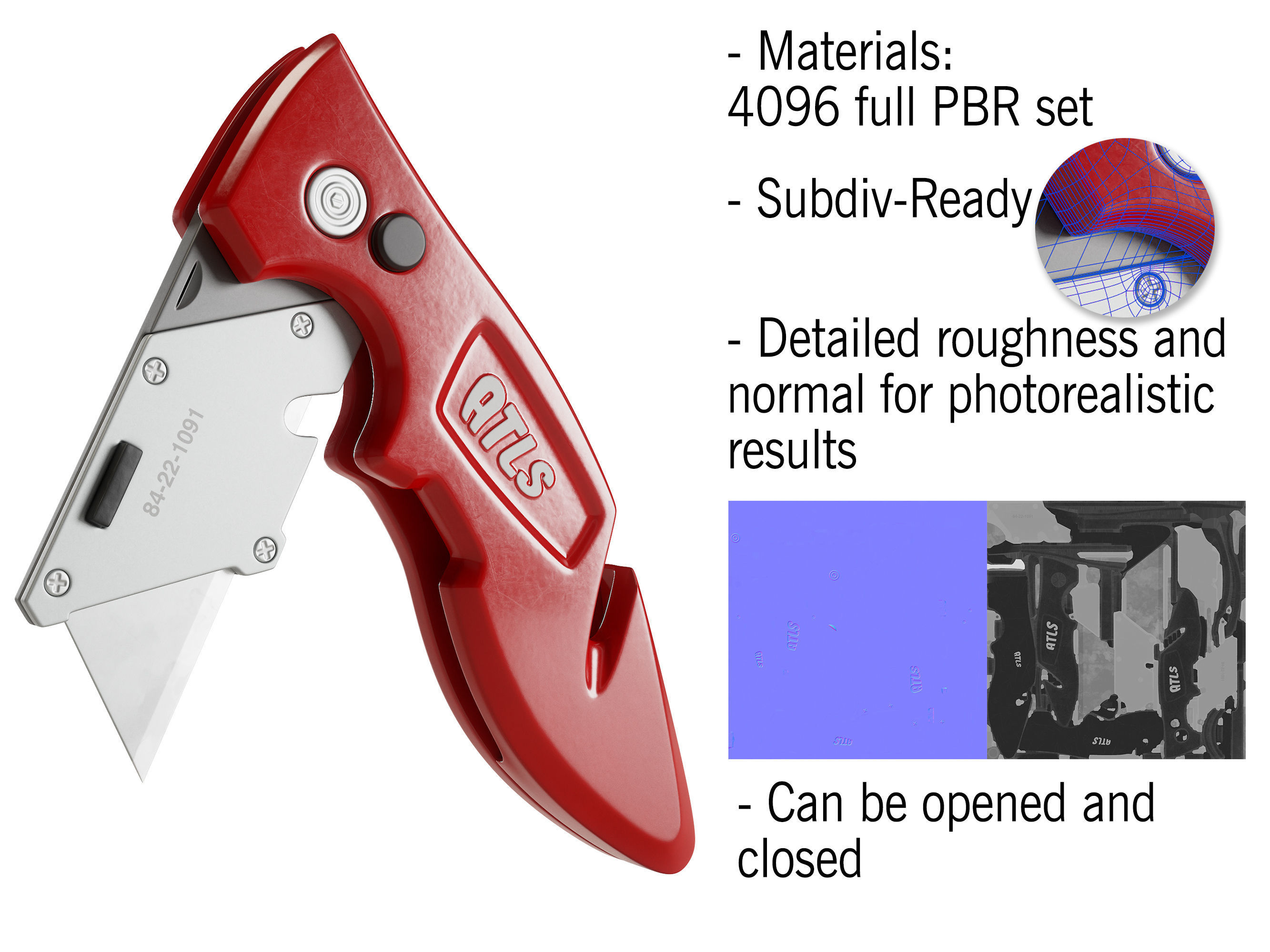 Metal Utility Knife with Hook 3D model_2
