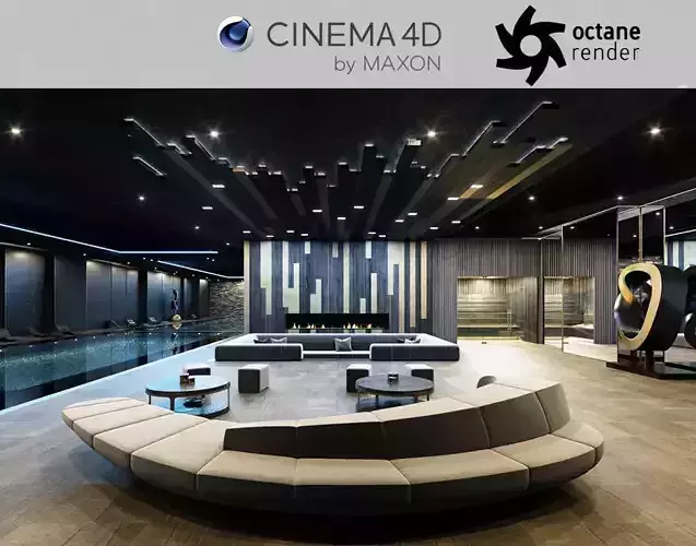 Octane - C4D scene files - Residential Pool Interior 3D model