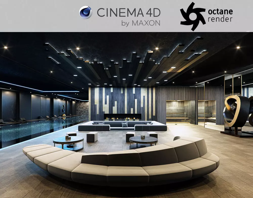 Octane - C4D scene files - Residential Pool Interior 3D model_0