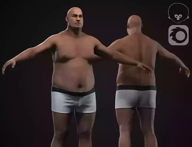 Plus size black man body Low-poly 3D model