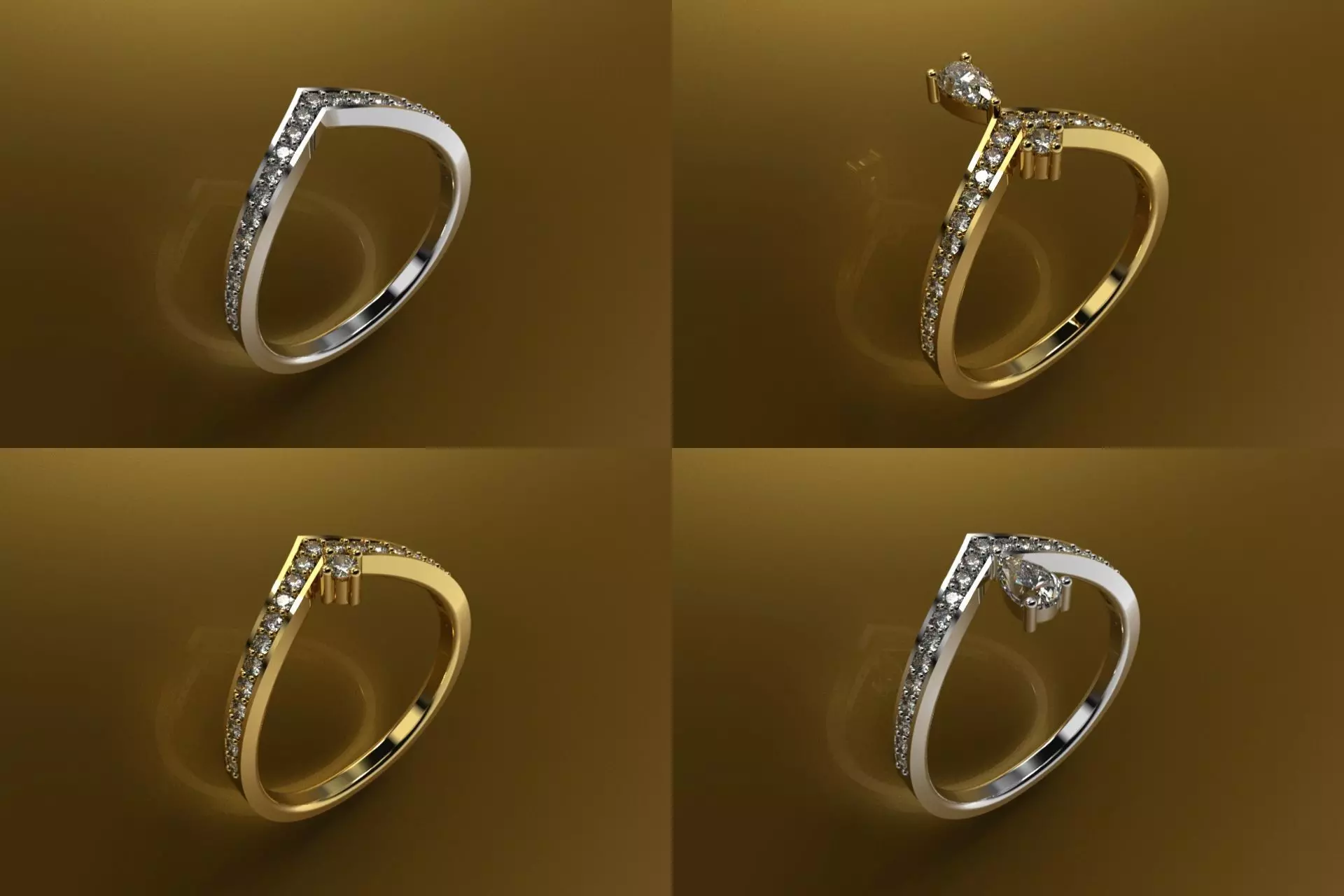 Set Light Fashion Ring - 3D Jewelry - 4 Models 3D print model_0
