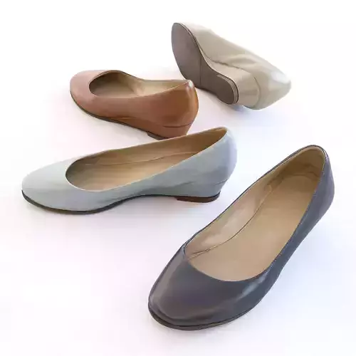 Pumps pair of light suede flats Low-poly 3D model Pumps pair of light suede flats Low-poly 3D model