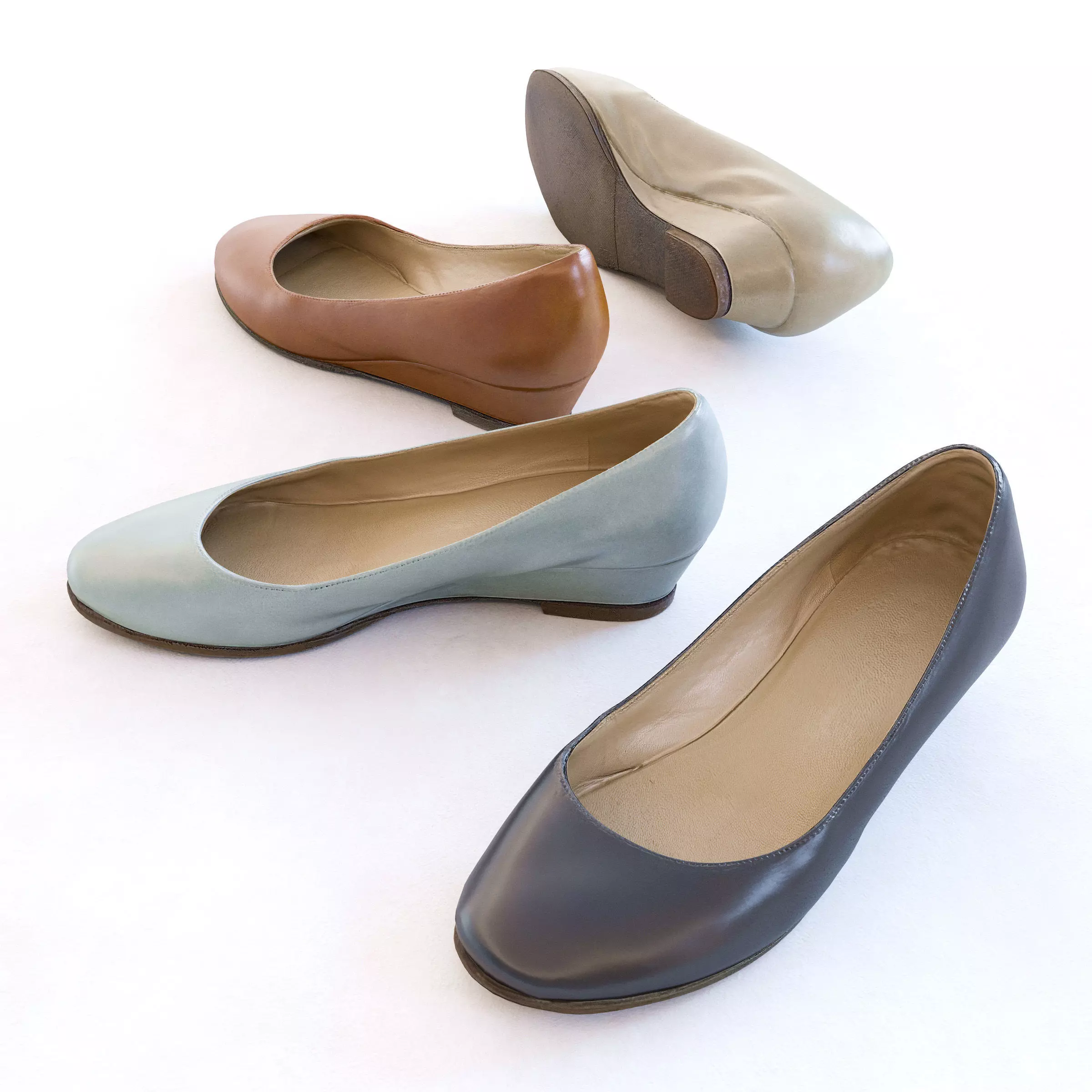 Pumps pair of light suede flats Low-poly 3D model_0