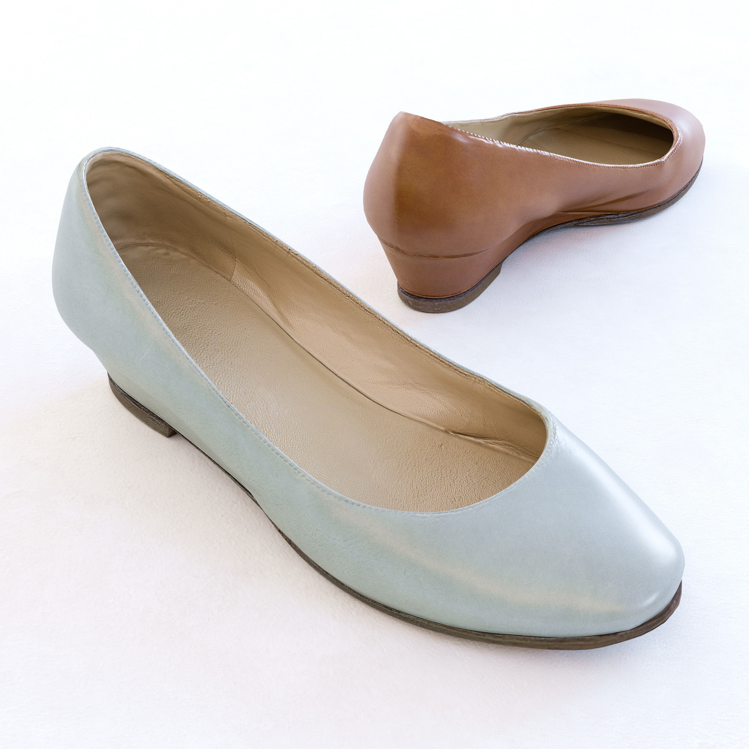 Pumps pair of light suede flats Low-poly 3D model_3