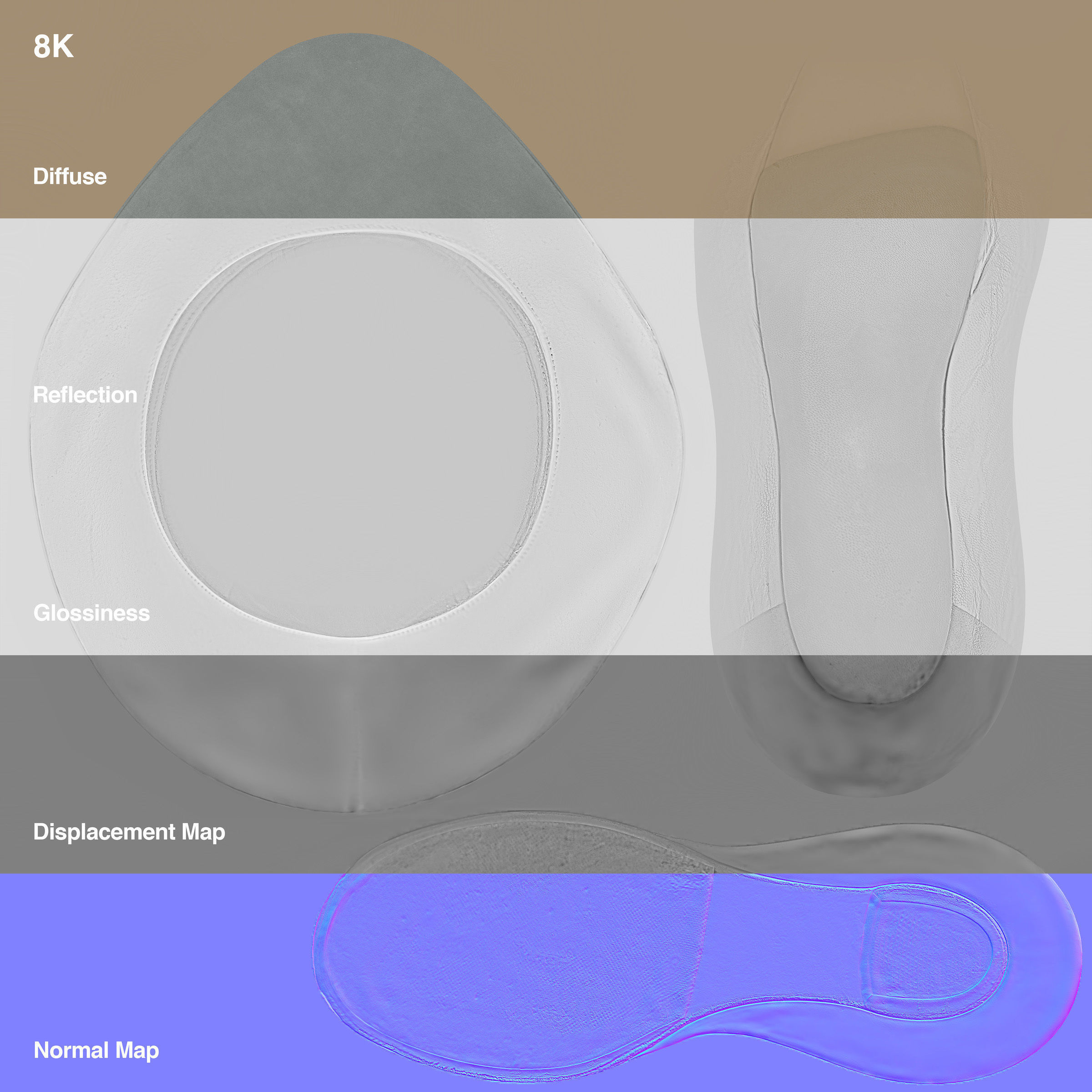 Pumps pair of light suede flats Low-poly 3D model_7