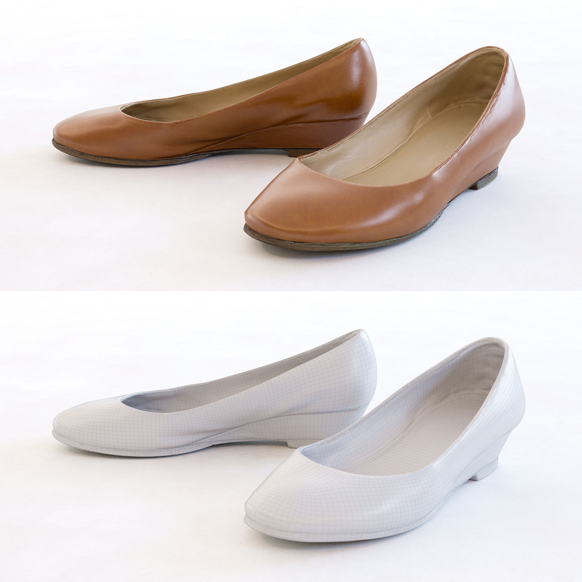 Pumps pair of light suede flats Low-poly 3D model_1