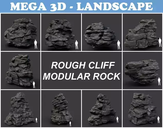 Low poly Black Cliff Modular Rock 210417