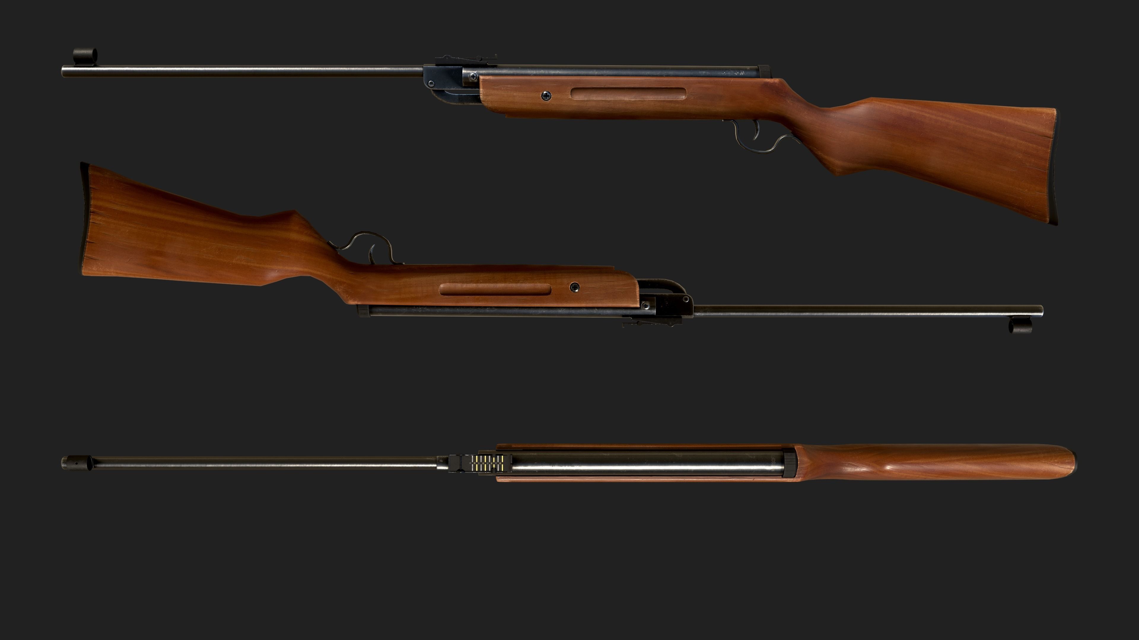 AirGun wooden rifle Low-poly 3D model_1