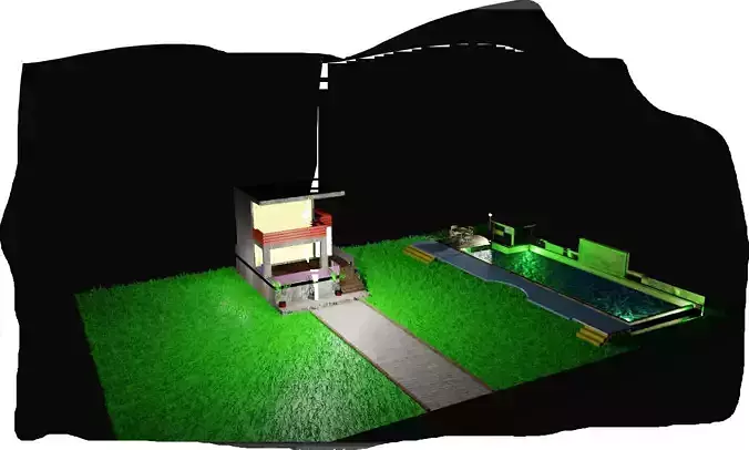 modern house with swimming pool and lawn