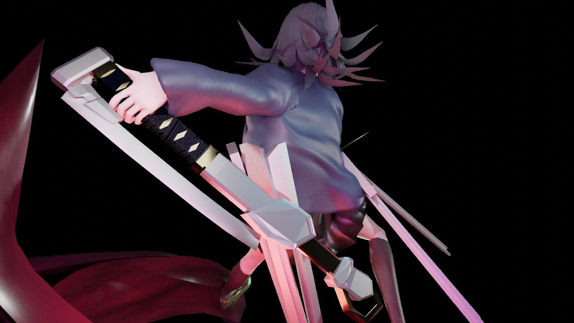 Katana anime model figure 3D model_3